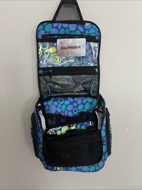 L.L. Bean Hanging Travel Organizer Toiletry Bag - Blue Green Pattern NWT